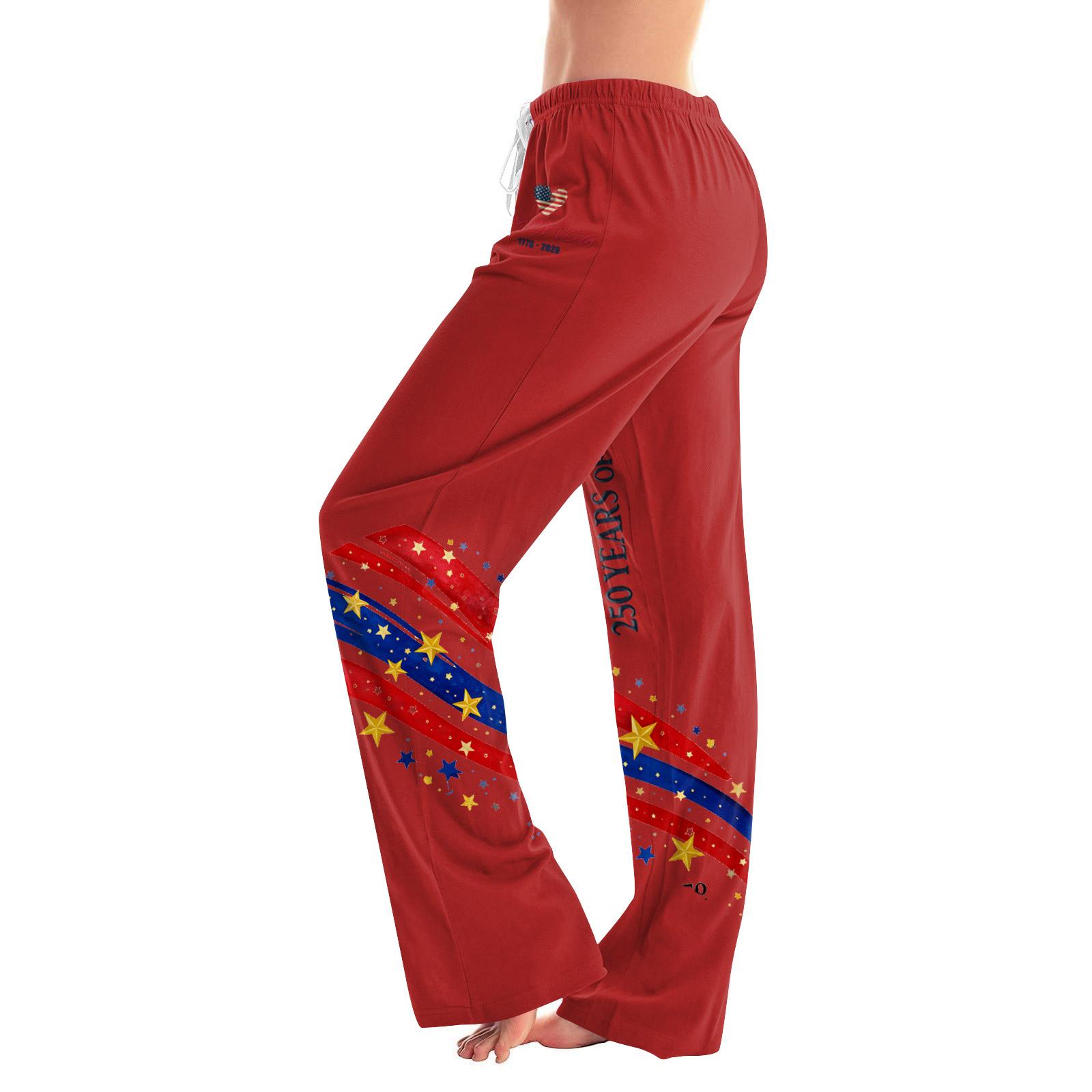 Drawstring Waist Relaxed Fit Lounge Pants with Star Stripe Print and Letter Graphic for Women Men Casual Wear L красный