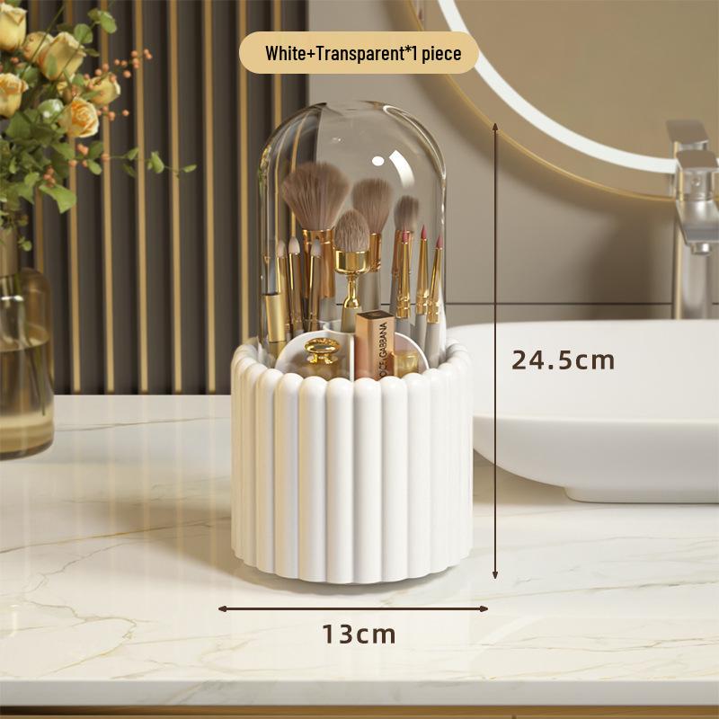 Rotating Makeup Brush and Lipstick Organizer – Dustproof Cosmetic Storage with Partitioned Design