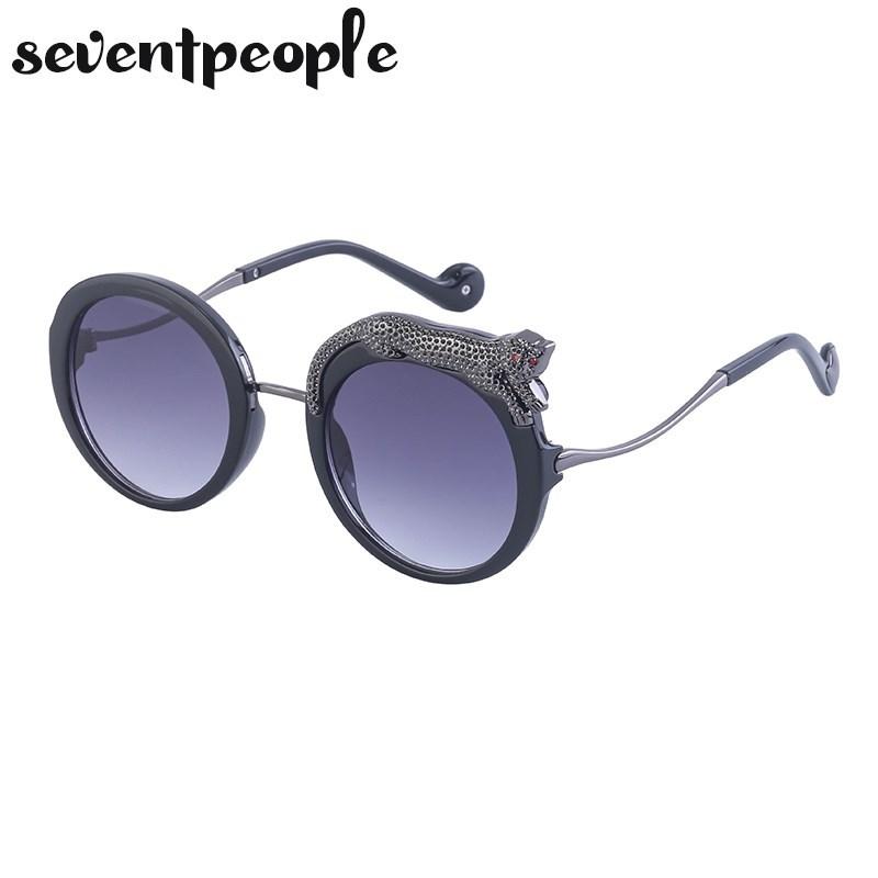 Oversized Round Sunglasses Women Big  Luxury Brand Crystal Leopard-Shaped Sun Glasses for Ladies Anti Blue Light Eyeglasses