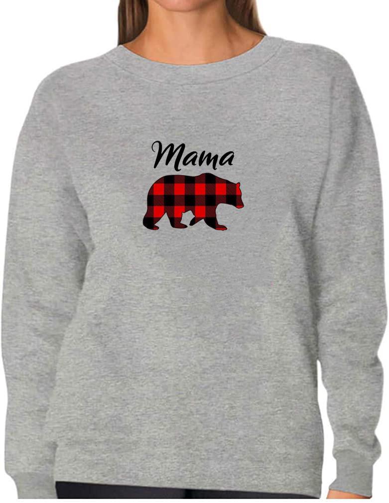 Women's Bear MAMA Print Round Neck Sweatshirt, Long Sleeve, Multi-color, European and American Style, In Stock (2025).
