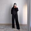 2025 Cross-border European and American Autumn New Cardigan Lapel Sports Zipper Jacket Waist Wide-leg Pants Women's Clothing