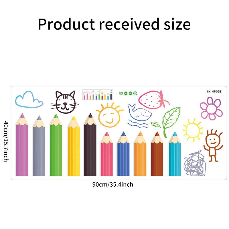 

Мультяшні кольорові олівці Наклейки на стіну для дитячої кімнати Дитячого садка Будинку Декор Самоклеючі Наклейки 40x90cm різнокольоровий