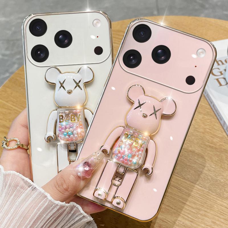 For iPhone 18 Pro / 18 Pro Max Case Soft Electroplated Quicksand Hourglass Pellet KWAS Bear silicone shockproof Protector Smooth