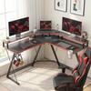 L-Shaped Computer Desk with Power Outlets, 128 cm Corner Desk with Monitor Stand, Headphone Hook & Cup Holder