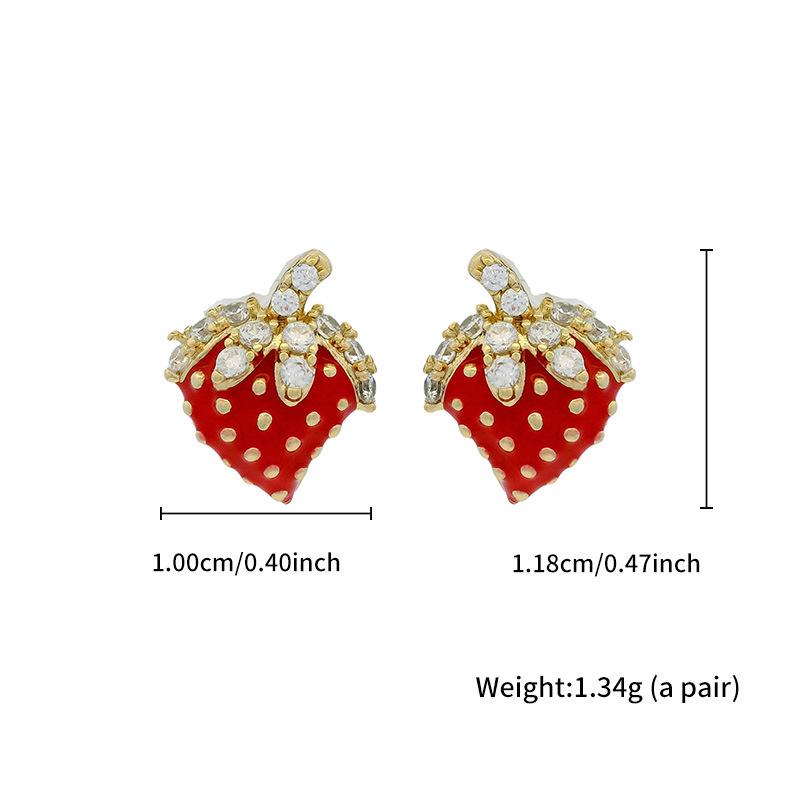 Fashion Design Girl Sense Cute Crystal Zircon Stud Earring Strawberry Net Red Wild Earrings Student Birthday Gift Accessories
