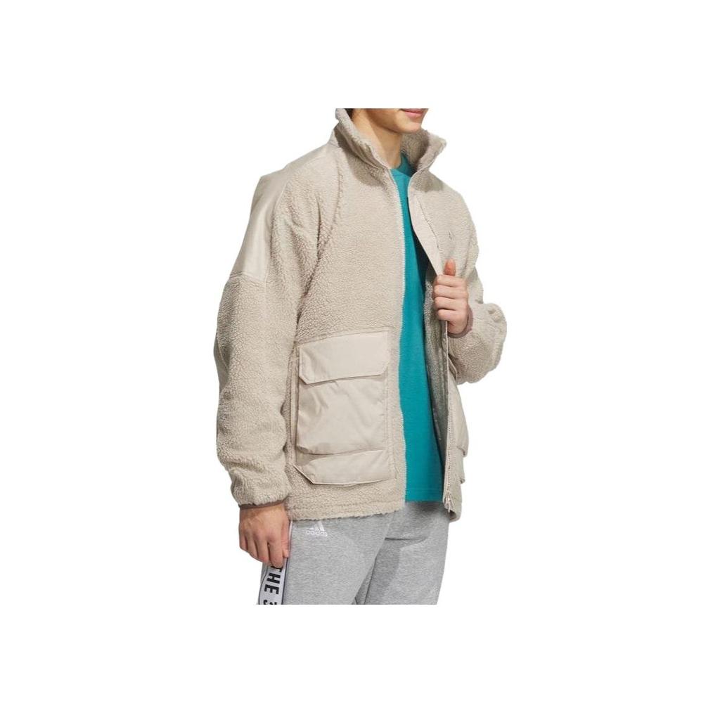 adidas Turn-Down Collar Letter Print Pocket Long Sleeve Jacket Unisex Outerwear Beige IK7342