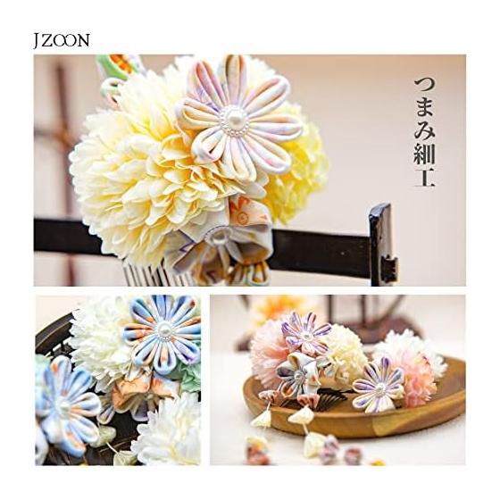 [JZOON] Tsumami Zaiku Hair Accessory Set for Shichi-Go-San, Coming-of-Age Ceremony, Yukata, Hakama, Kimono, Furisode, Japanese Traditional Wear,