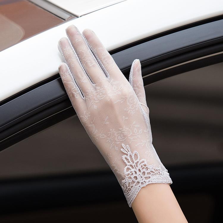 

Женские летние перчатки для вождения с защитой от ультрафиолета, кружевные перчатки серый