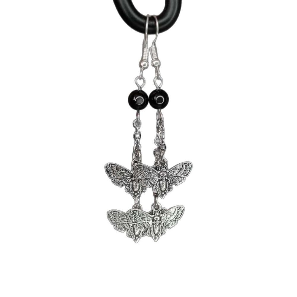 New Punk Gothic Silver Color Death Moth Tassel Pendant Dangle Earrings for Women Halloween Dark Academy Magic Ghost Jewelry Gift