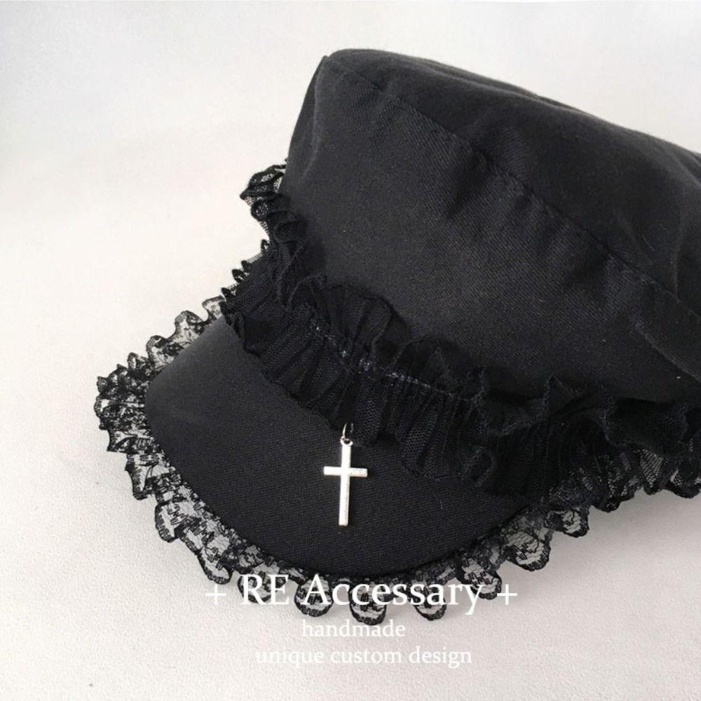 Millennium Lace Beret Caps Cool Black Outdoor Sun Hat Fashion Y2K Hat Girl  For Adult