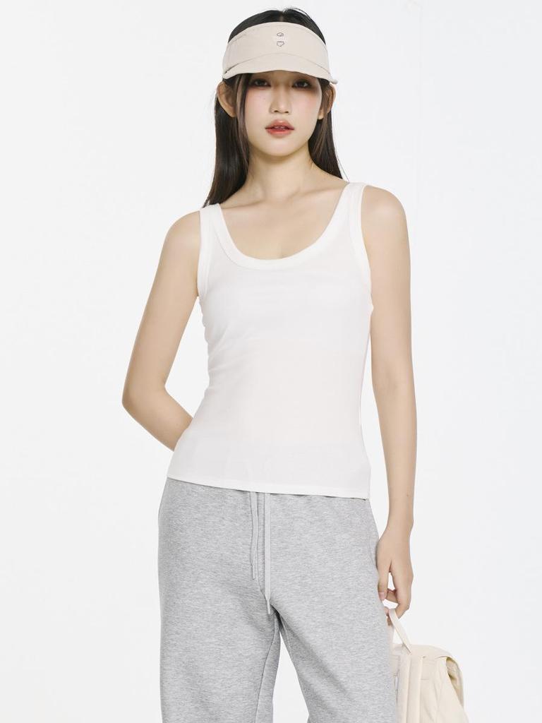 Spring 2026 Women's Tencel Lyocell Ribbed Spaghetti Strap U-Neck Vest Top