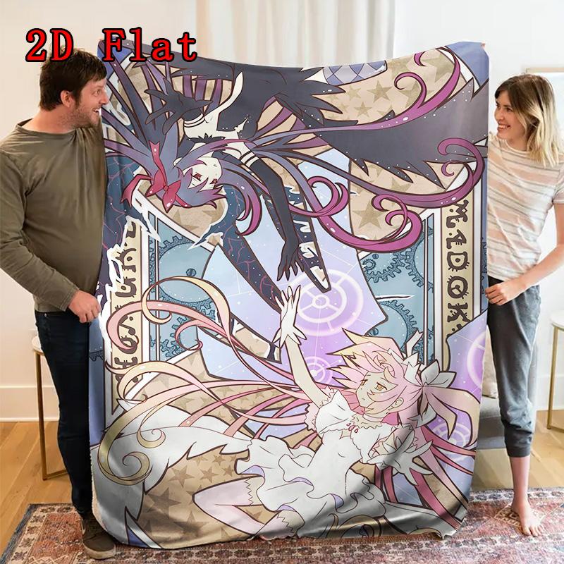 Magical Girls Madoka and Homura 2D Flat Pattern Flannel Blanket High quality All Seasons Warmth and Comfort Perfect for Christmas Gifts.DMT0925400