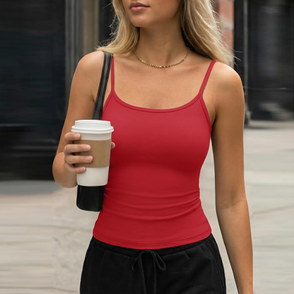 Women’s Basic Fitted Tank Top with Adjustable Spaghetti Straps Stretchy Ribbed Knit Sleeveless Camisole for Everyday Wear