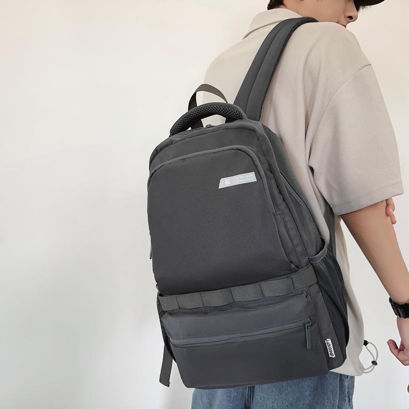 Men Solid Color Backpack Large Capacity Computer Bag Travel Couple Backpack Student Schoolbag