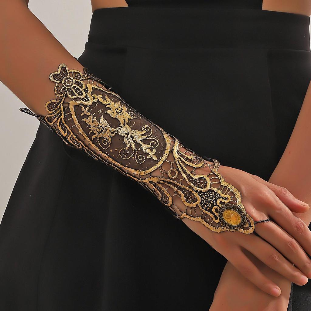 Vintage Gold Lace Bracelet with Hollow Design for Women - Elegant Evening Accessory