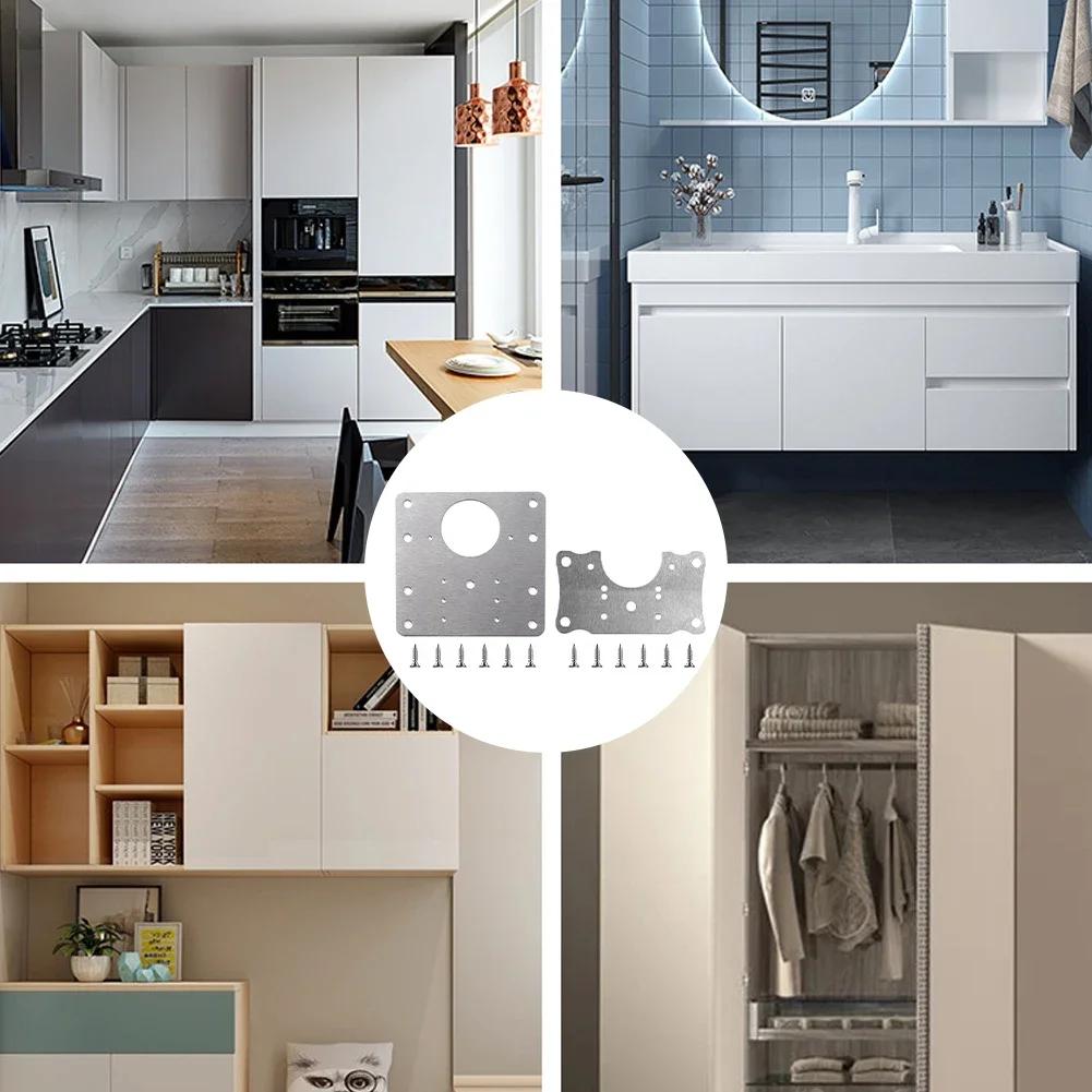 

Cabinet Hinge Repair Plate Kit Kitchen Cupboard Door Hinge Mounting Plate With Holes Flat Fixing Brace Brackets Household Tools