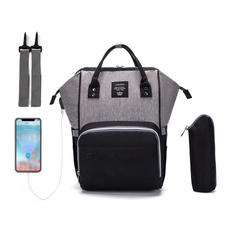 LEQUEEN Lightweight Multifunctional USB Charging Diaper Backpack for Moms