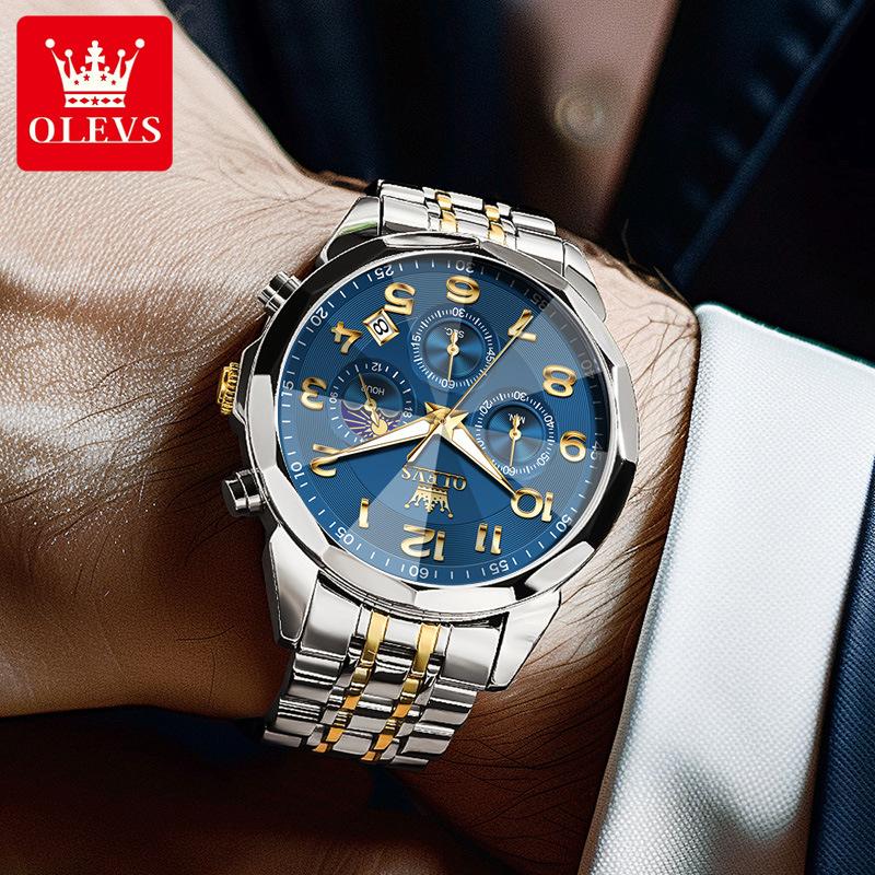 IHUASU Ceas bărbătesc cu trei ochiuri și șase pini, cuarț multifuncțional, ceas bărbătesc