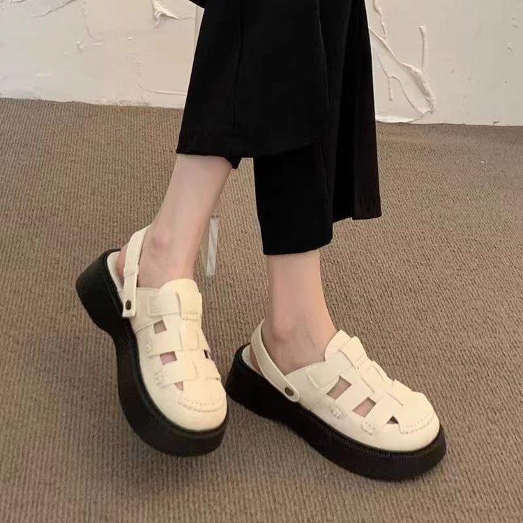 Two New Sandals for Women's 2025 New Hole-hole Mori Roman Shoes, Lazy Half Slippers, Women's Height Increase