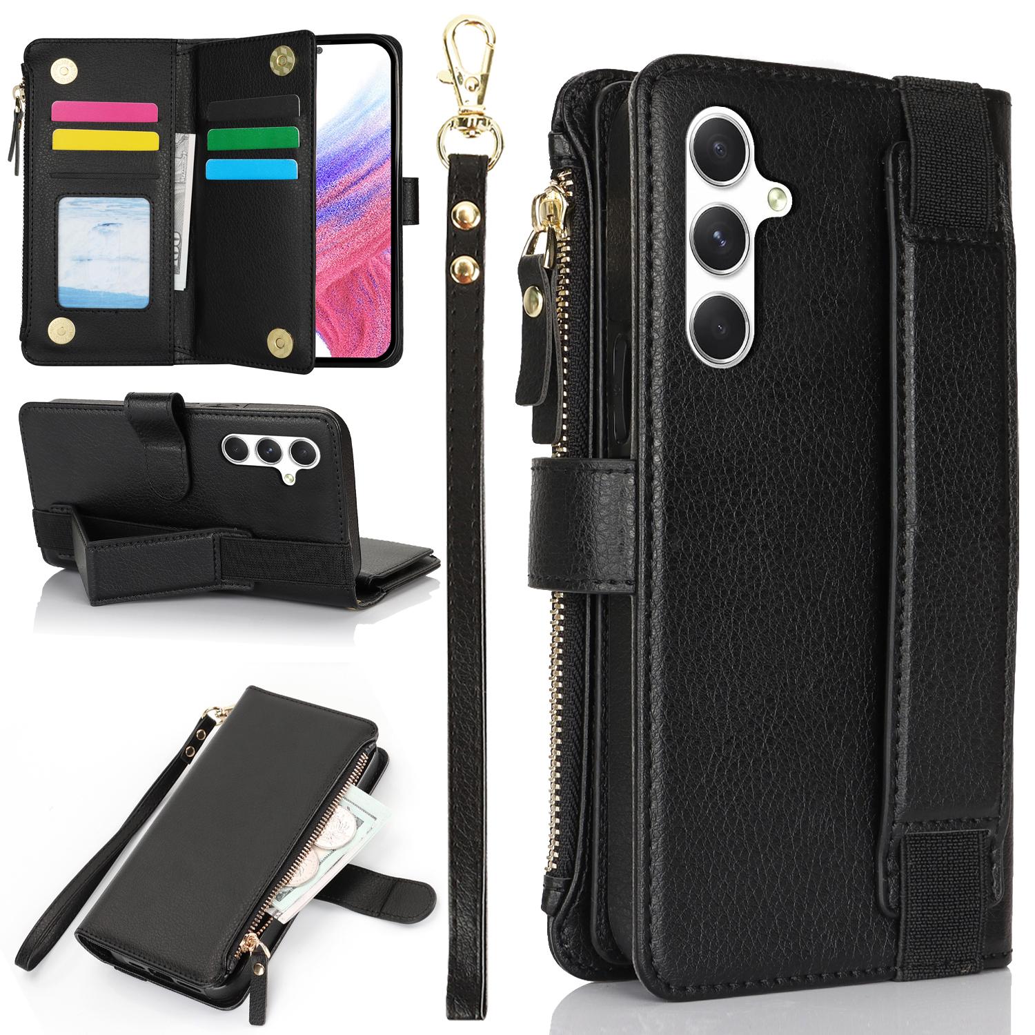 

XL-001 For Samsung Galaxy S24 Case Zipper Pocket Wristband Stand Leather Phone Cover C