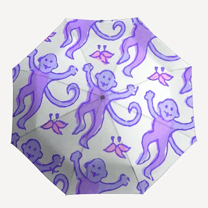 1pc Monkey Pattern Automatic Open/close Folding Umbrella, Compact Portable Travel Umbrella yy251230167