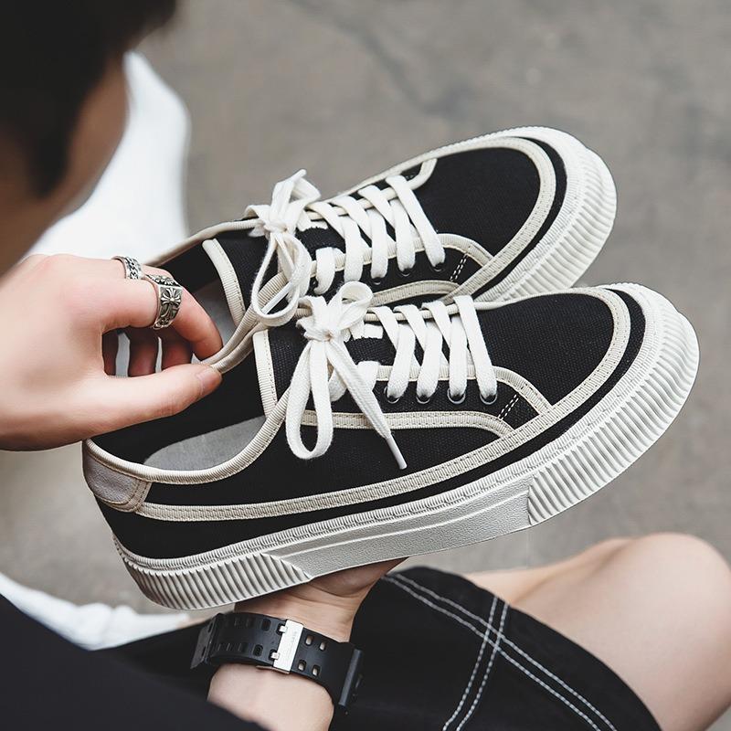 2880 Summer breathable canvas shoes men's low-top flat shoes versatile casual shoes black one-pedal men's shoes trendy cool