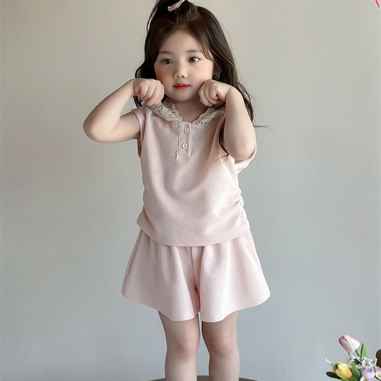 Mädchen Sommer Weste Set Kinder Spitze Ärmellos Zweiteiler Baby Sommerkleidung Trendig