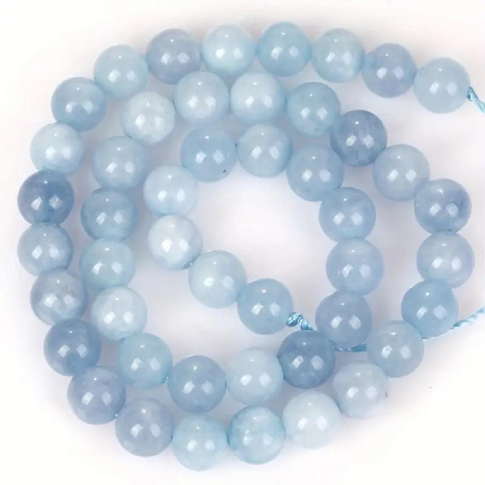 Light Smog Jades Blue Chalcedony Natural Stone 15" Smooth Loose Spacer Beads 4/6/8/10/12mm for Jewelry Making DIY Bracelets Charms Accessories