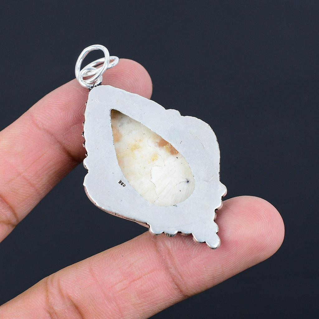 Pandantiv cu Piatră Prețioasă Scolecit Naturală Argint Sterling 925 Bijuterii Indiene Pentru Femei