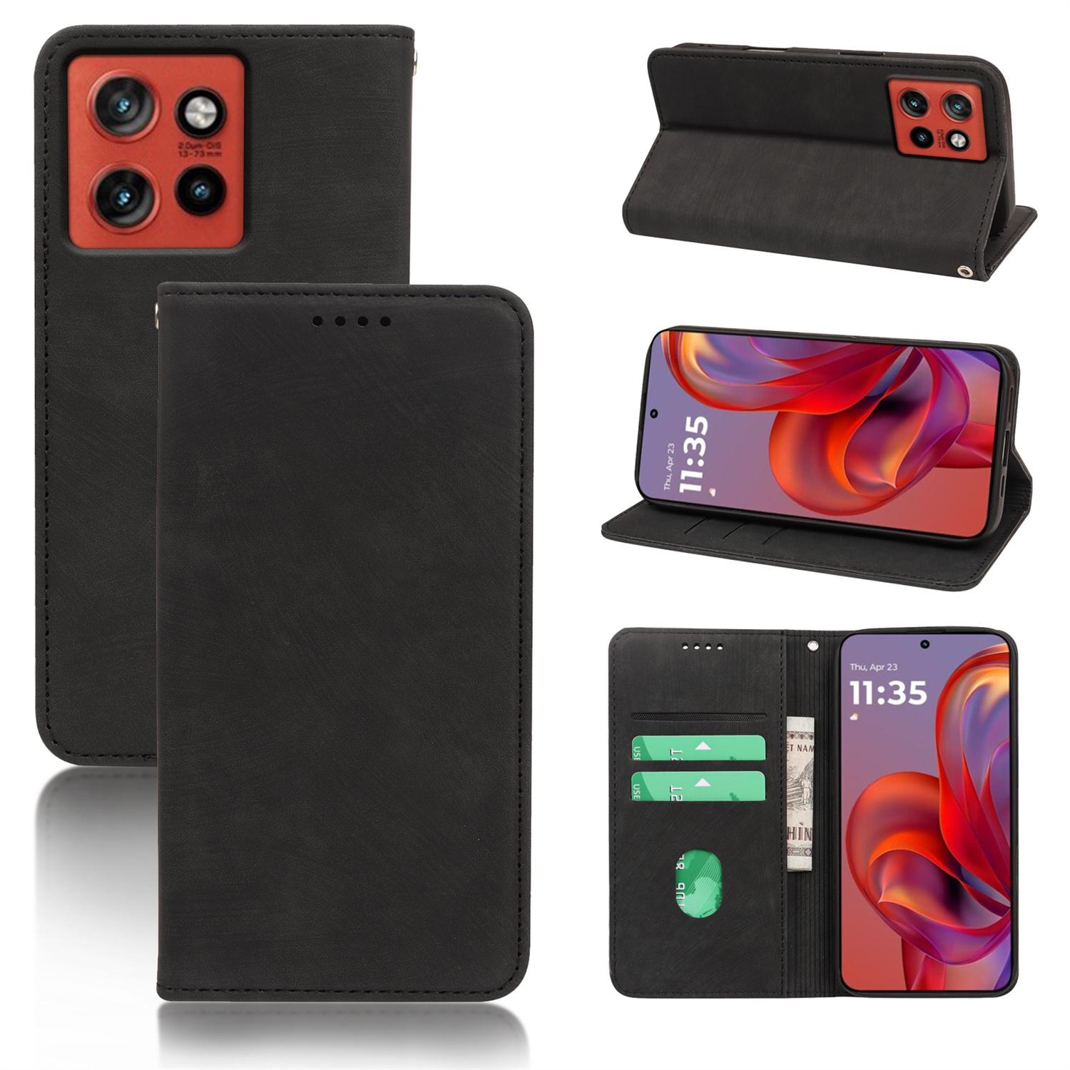 

Чехол для телефона Motorola Edge 50 Neo 5G/Moto S50 5G/ThinkPhone 25 5G, Прочный магнитный кожаный чехол-кошелек с полосатой текстурой Black