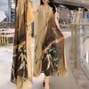 2Pcs/Set O-Neck Half Sleeve Loose Fit Dress Coat Suit Imitation Silk Middle Aged