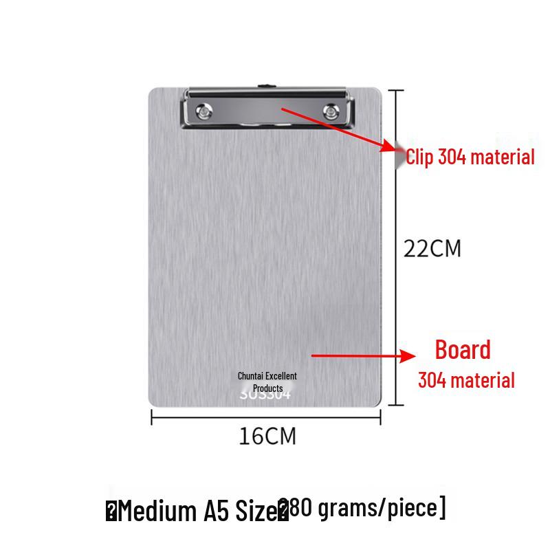 Chuntian Stainless Steel Clipboard with File Clip and Sticky Note Holder, A4/A3 Size