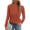 Women's Fashion Round Neck Long Sleeve T-Shirt Solid Color Textured Bottom Top