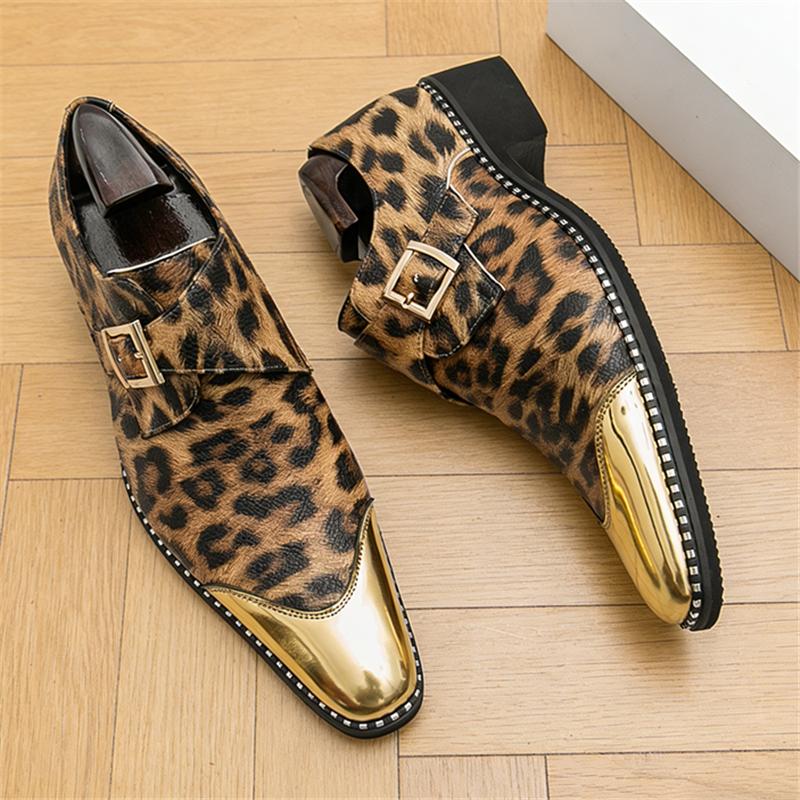 New Men's British Pointed Gold Silver Slip on Shoes Male Monk Strap Loafers Wedding Dress Prom Homecoming Gentleman Footwear