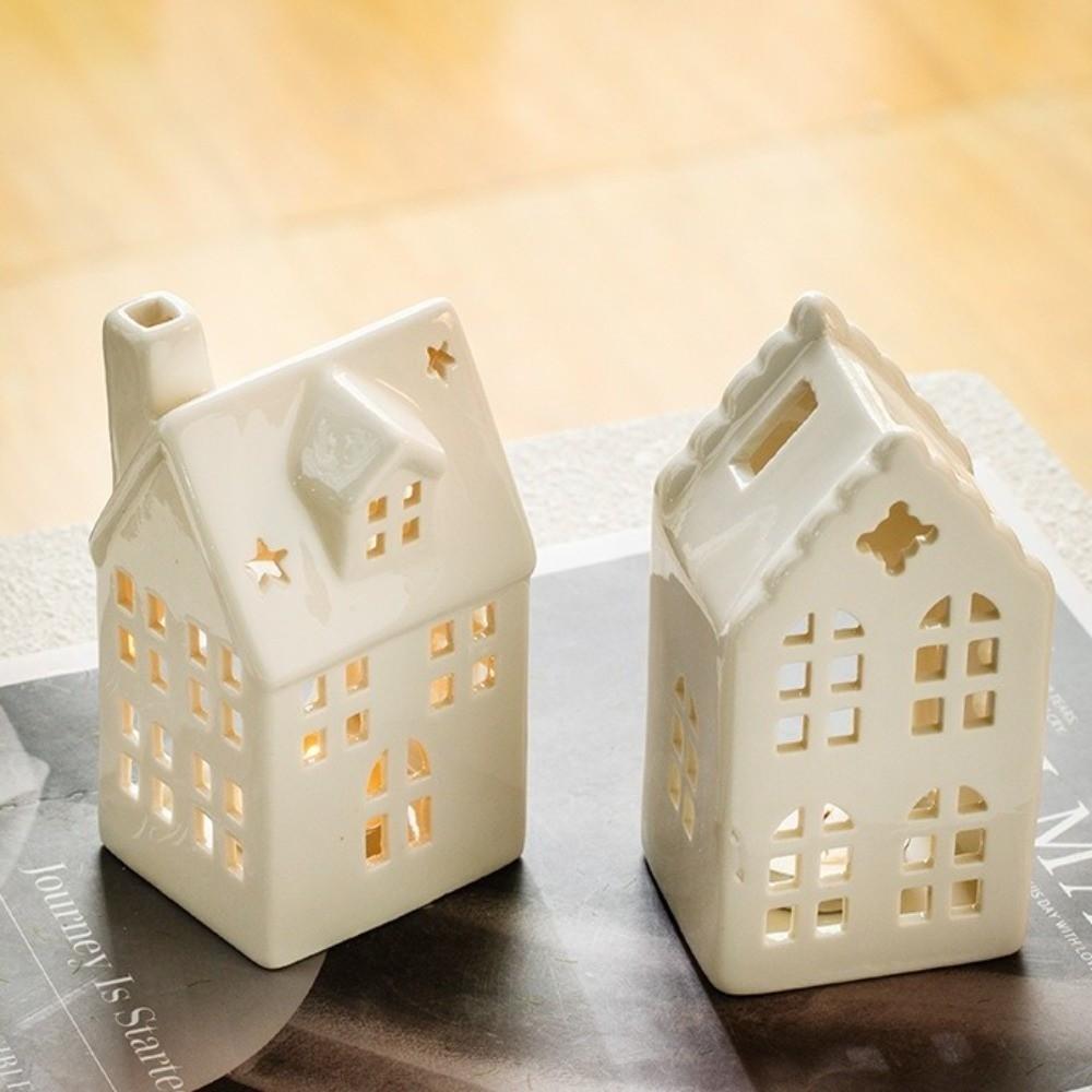 White Xmas Village Houses Christmas Tabletop Ornaments New Porcelain Villa Winter Decor