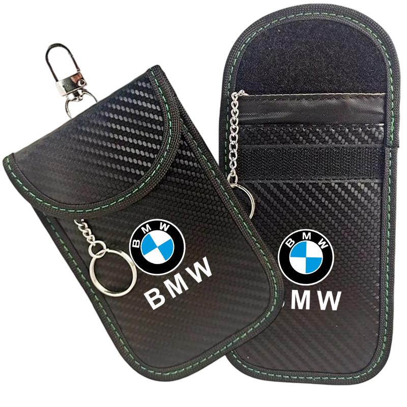 For BMW Logo Car Key Pouch Signal-blocking Faraday Bag Key Case Anti-theft Car Key Storage Organizer with Wear Resistant Materia