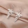 My Shape Caduceus Drop Earrings Medical Snake Scepter Wings Stainless Steel Pendents Necklace Nurse Doctor Medical Jewelry Gifts