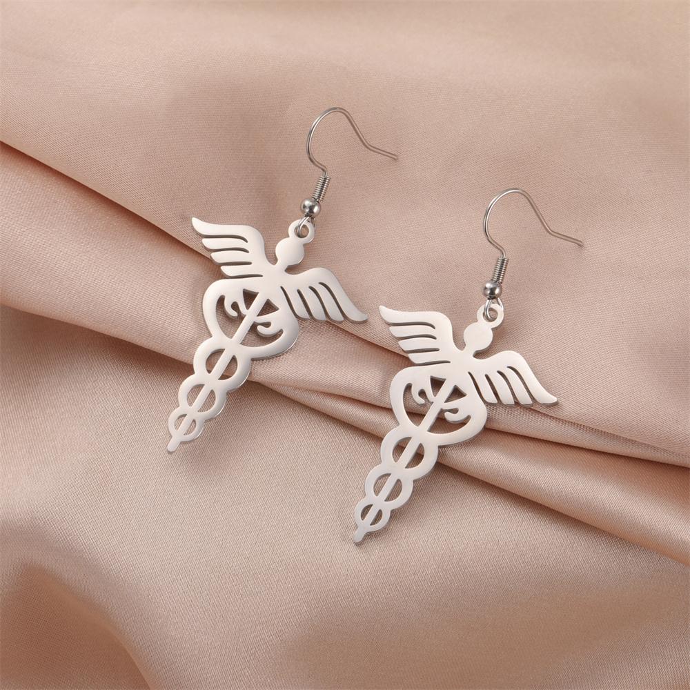 My Shape Caduceus Drop Earrings Medical Snake Scepter Wings Stainless Steel Pendents Necklace Nurse Doctor Medical Jewelry Gifts