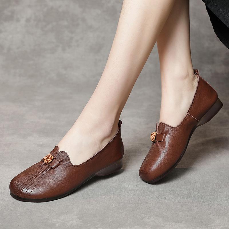 

Женские повседневные удобные кожаные туфли из воловьей кожи с плоской подошвой и мягкой подошвой с закругленной головкой 35 чёрный