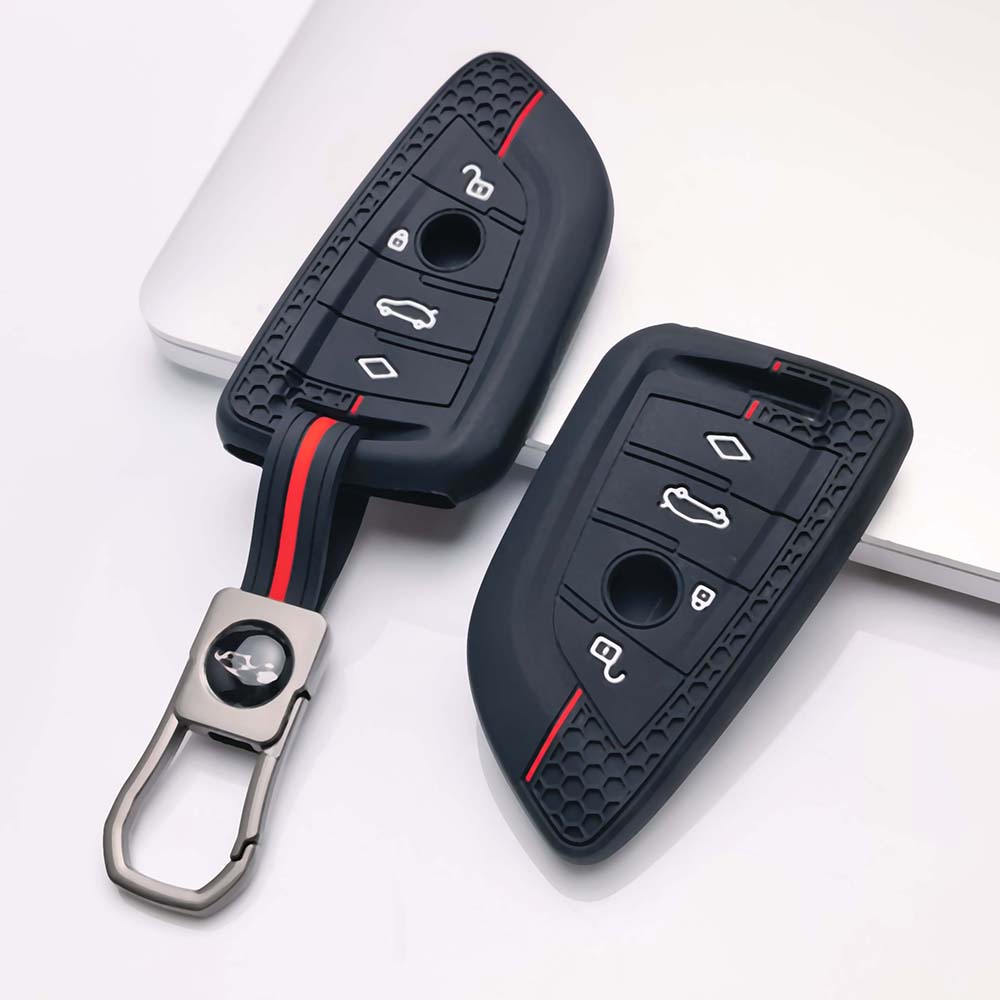 Silicone Key Fob Cover keychain Compatible with BMW 1 2 3 4 5 6 7 Series X1 X2 X3 X4 X5 X6 X7 M Series Smart Keyless Soft Grip Texture