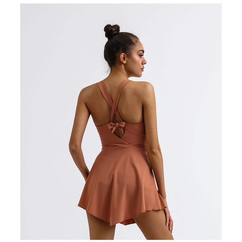 With Detachable Chest Pad Cross-Border Foreign Trade Exercise Workout Quick-Drying Beauty Back Dress with Leggings Tennis Skirt Beach Skirt