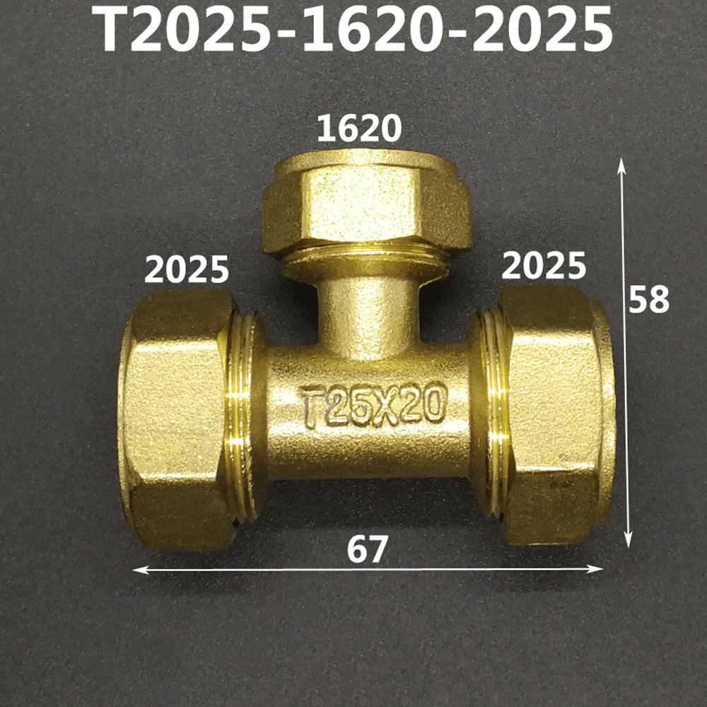 Brass Compression Tee Pex 1216/1418/1620/2026/2632 Pipe Fitting Equal Reduced Aluminum Plastic Pipe Fittings for Floor Heating