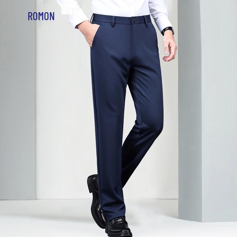 Romain Men's Straight Fit Elastic Anti-Wrinkle Casual Trousers
