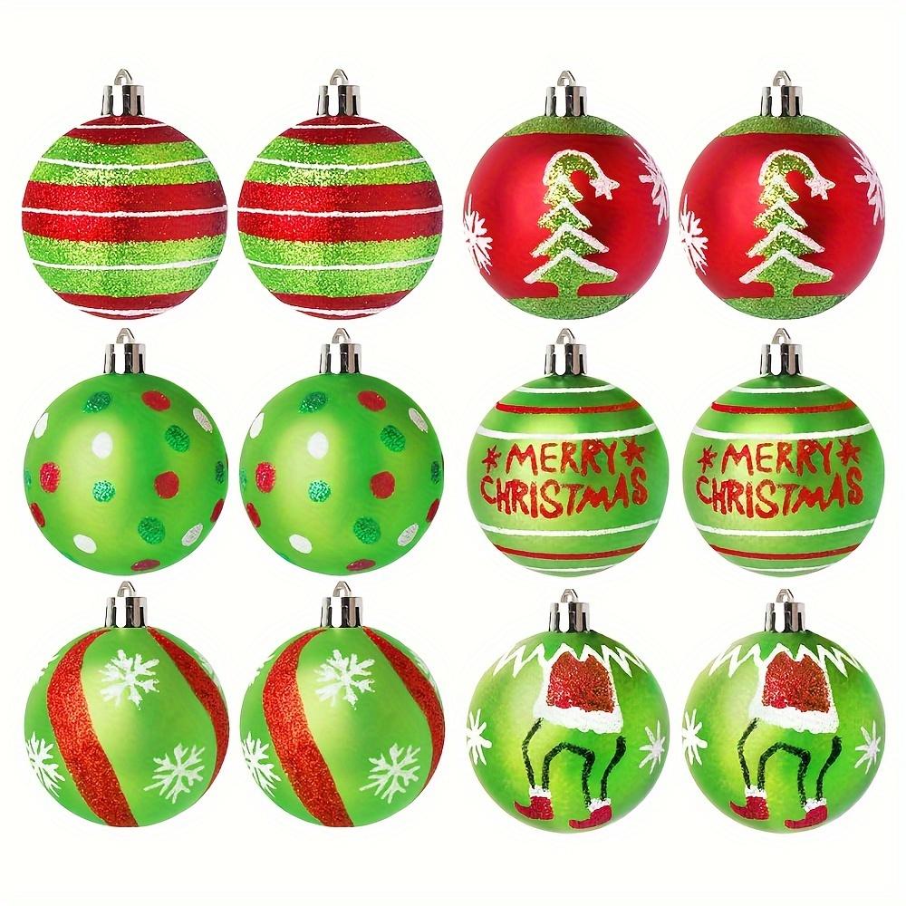12Pack Festive Christmas Tree Ornaments, 5.99cm Glittering Red,Green Hanging Balls,Contemporary Style Plastic Holiday Decorations for Xmas,No Feather
