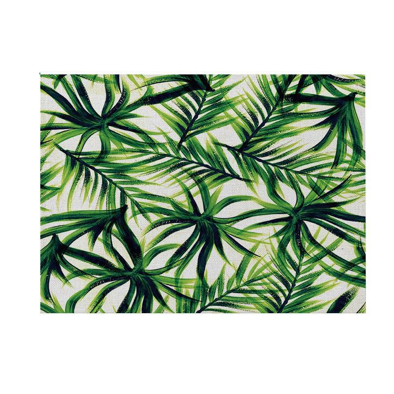 Natural Linen Placemat Set Tropical Plant Print Heat Resistant Table Mat Dining Kitchen Nordic Style Square