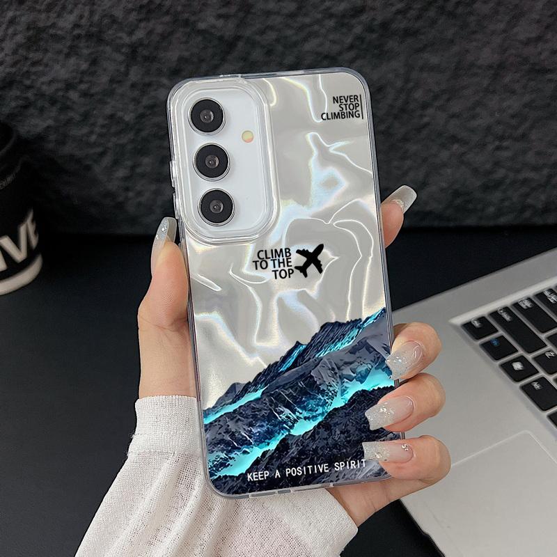 Camlet Laser Case For Samsung Galaxy S25 S24 S23 Ultra Plus S24 FE A55 A56 A54 A25 A15 A16 A34 Mountain Peak Print Phone Cover
