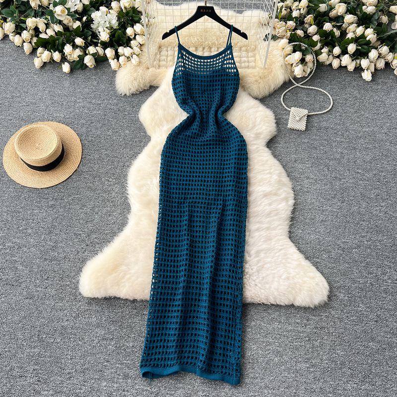 Cut Out Mesh Sling Dress Women's Summer New Arrival Bandage Dress Outer Wear Mid Length Long Length Silm Vest Blouse Skirt