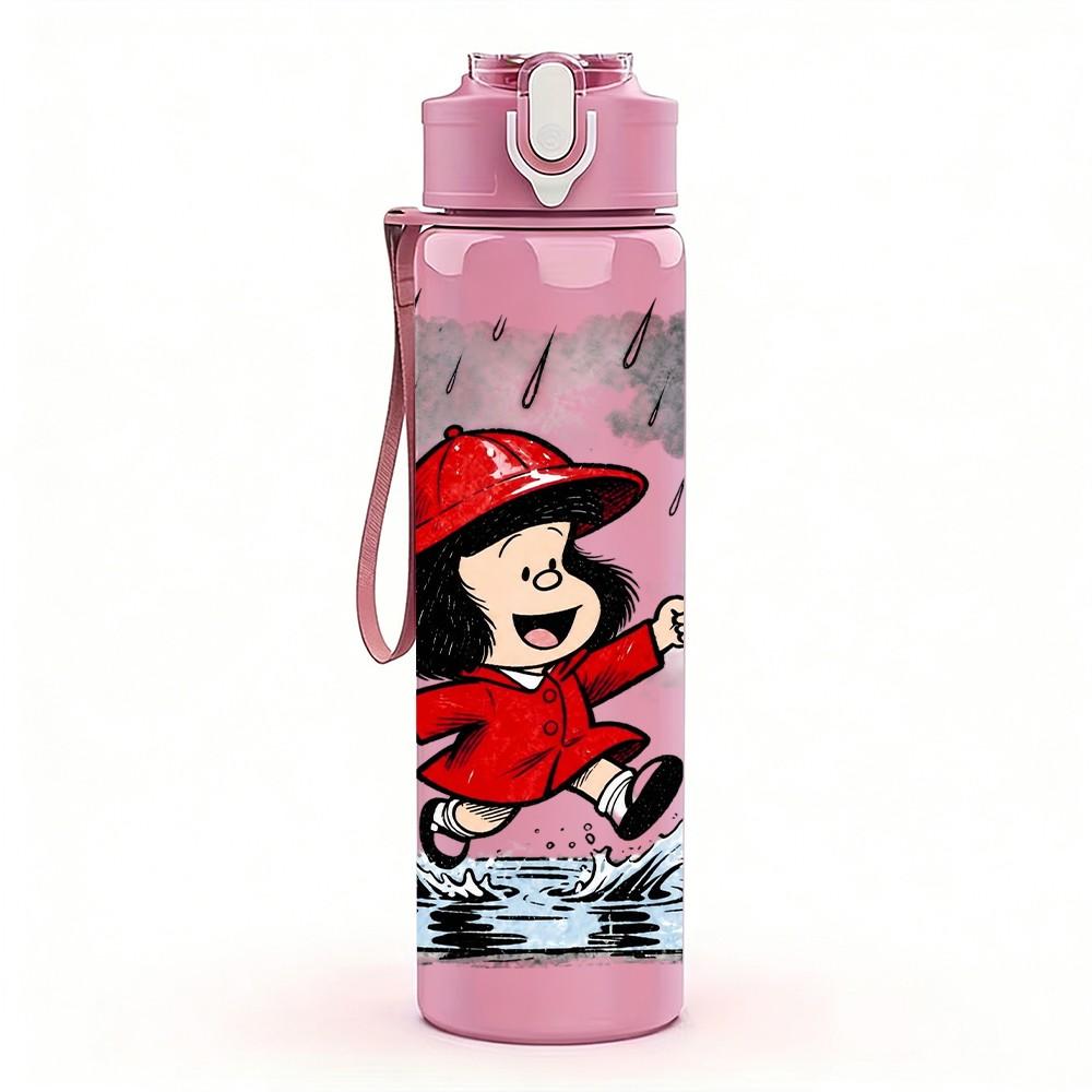 1PC Little Red Riding Hood Folk Cartoon 750ml Color Plastic Sports Water Bottle Leakproof Flip Straw Lid Suitable for Sports Office Home Use