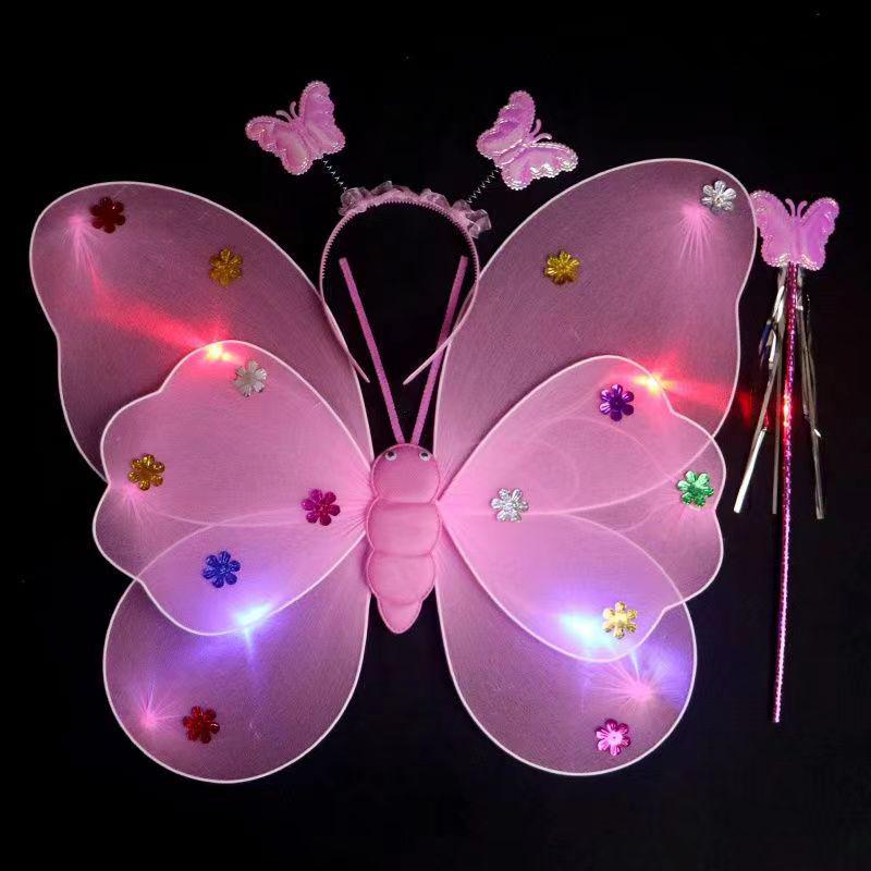 

Luminous Glitter Fairy Wings Set for Girls - Three-Piece Backpack Decoration and Toy.
