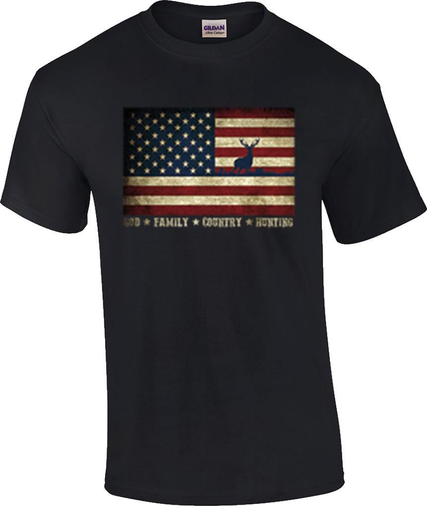 Us Flag Deer God Family Country Hunting T-Shirt S